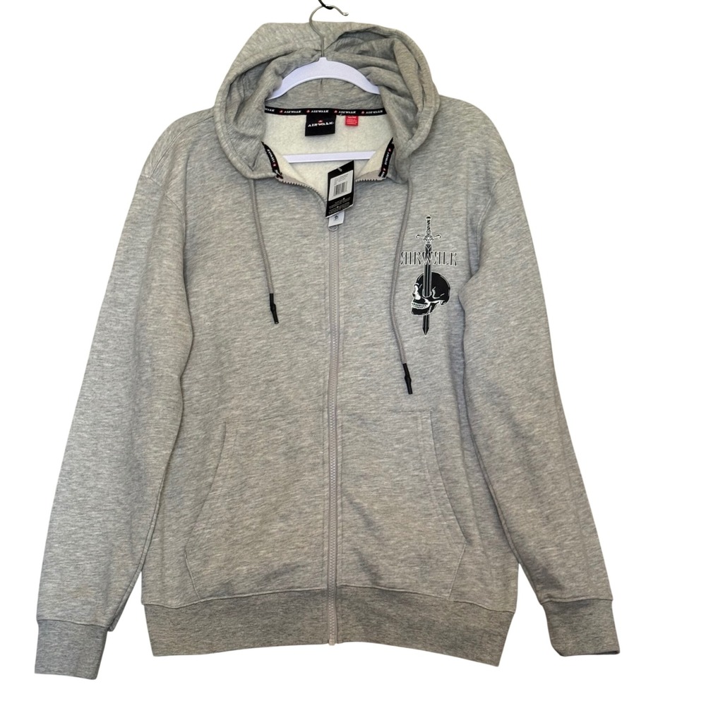 Airwalk Mens Heather Grey Nine of Swords Skull Graphic Full Zip Hoodie Medium